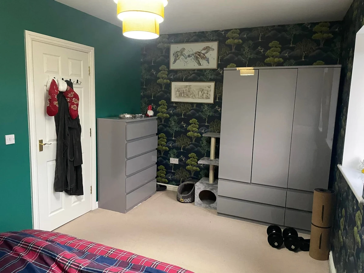 bedroom painting wallpapered feature wall teal walls swansea daffodil decor 1