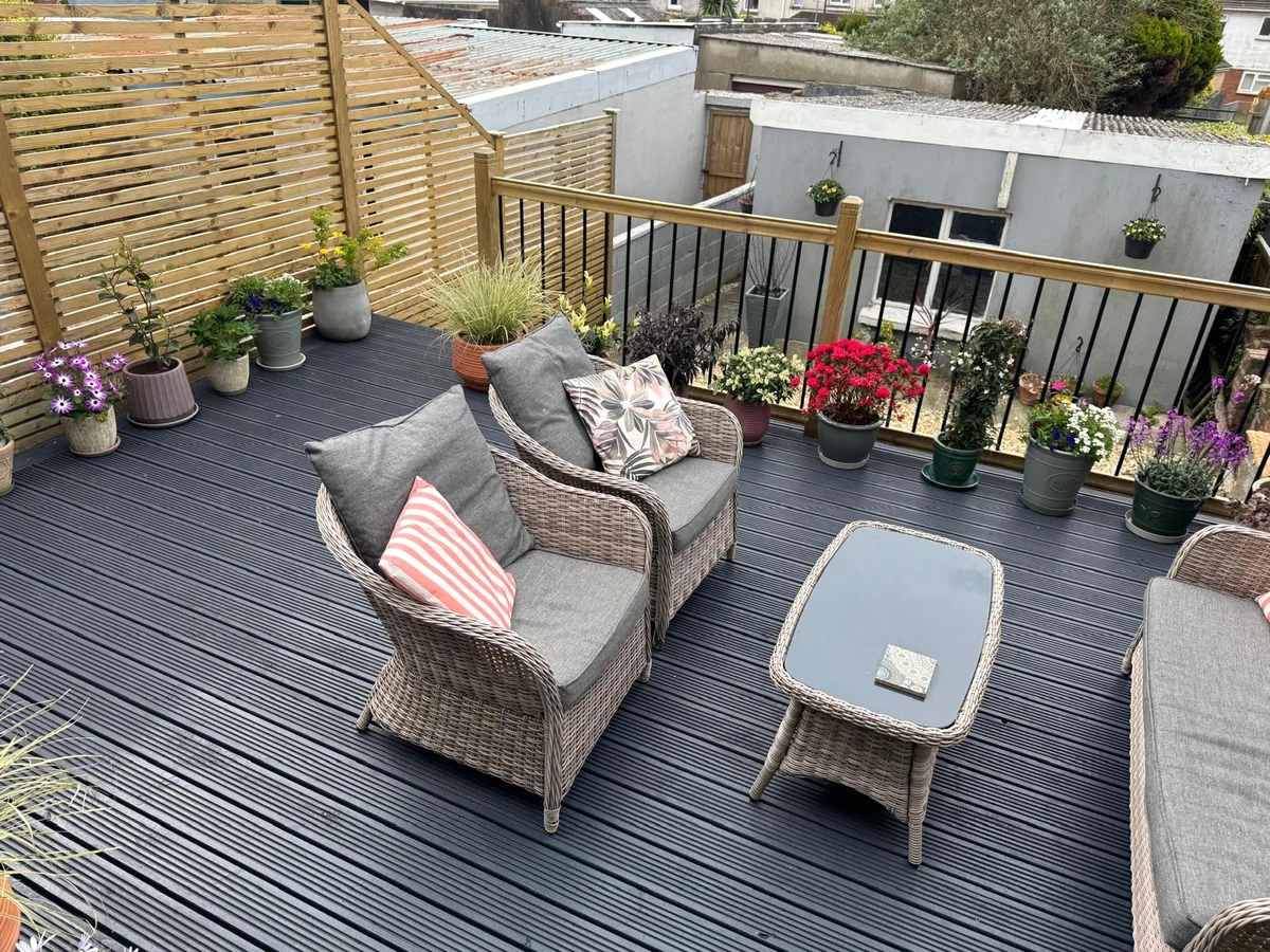 deck installation gray composite decking patio with seating swansea daffodil decor