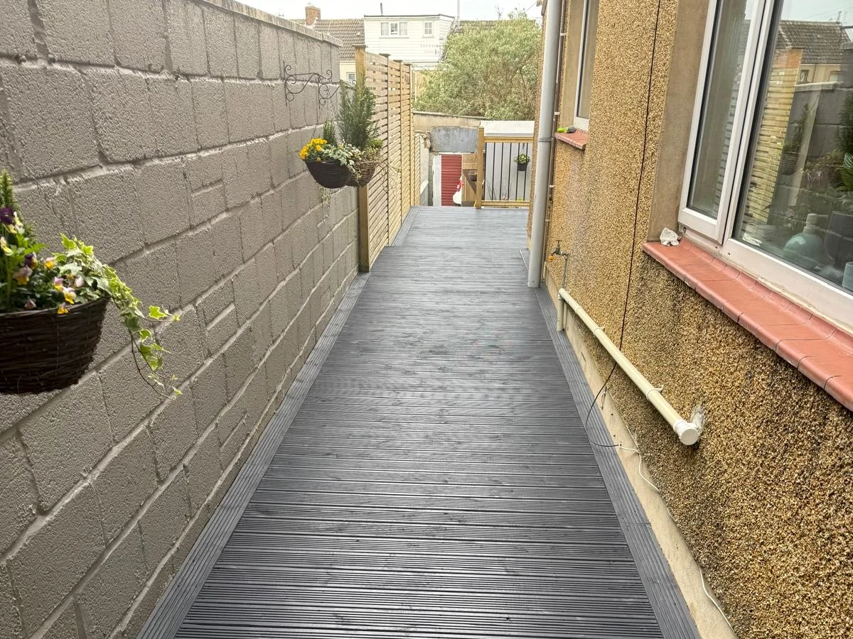 deck installation gray composite decking side passage swansea daffodil decor 4