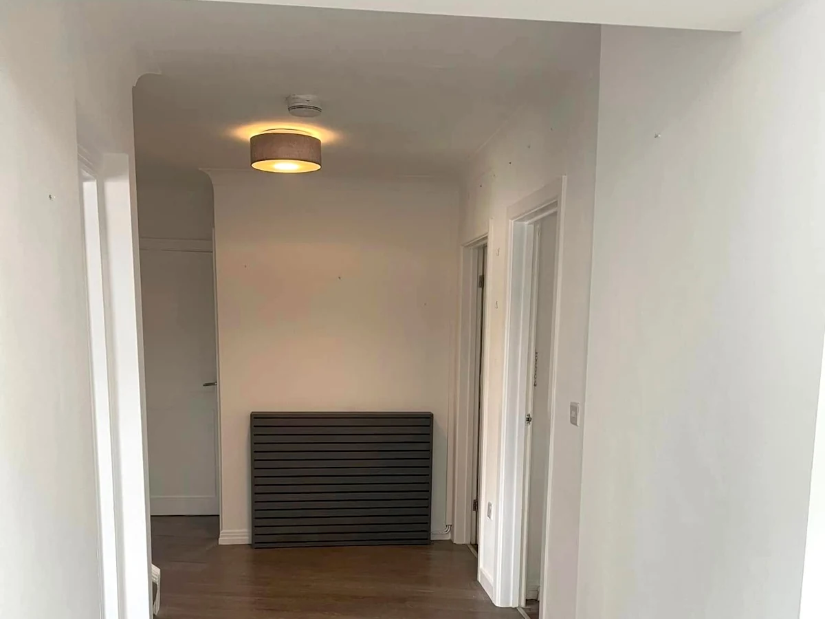 hallway painting painted hallway white walls dark radiator swansea daffodil decor