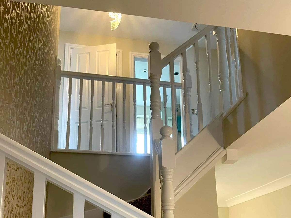 hallway painting wallpapered staircase painted banister swansea daffodil decor 2