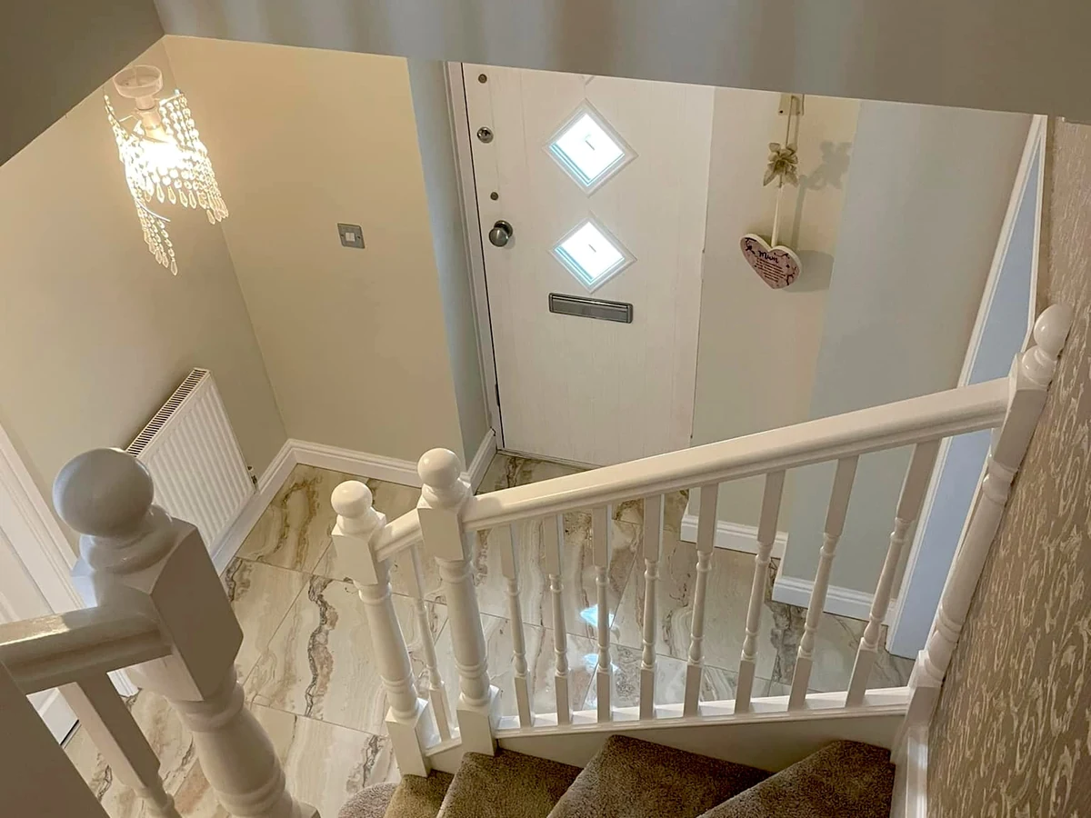 hallway painting wallpapered staircase painted banister swansea daffodil decor 3