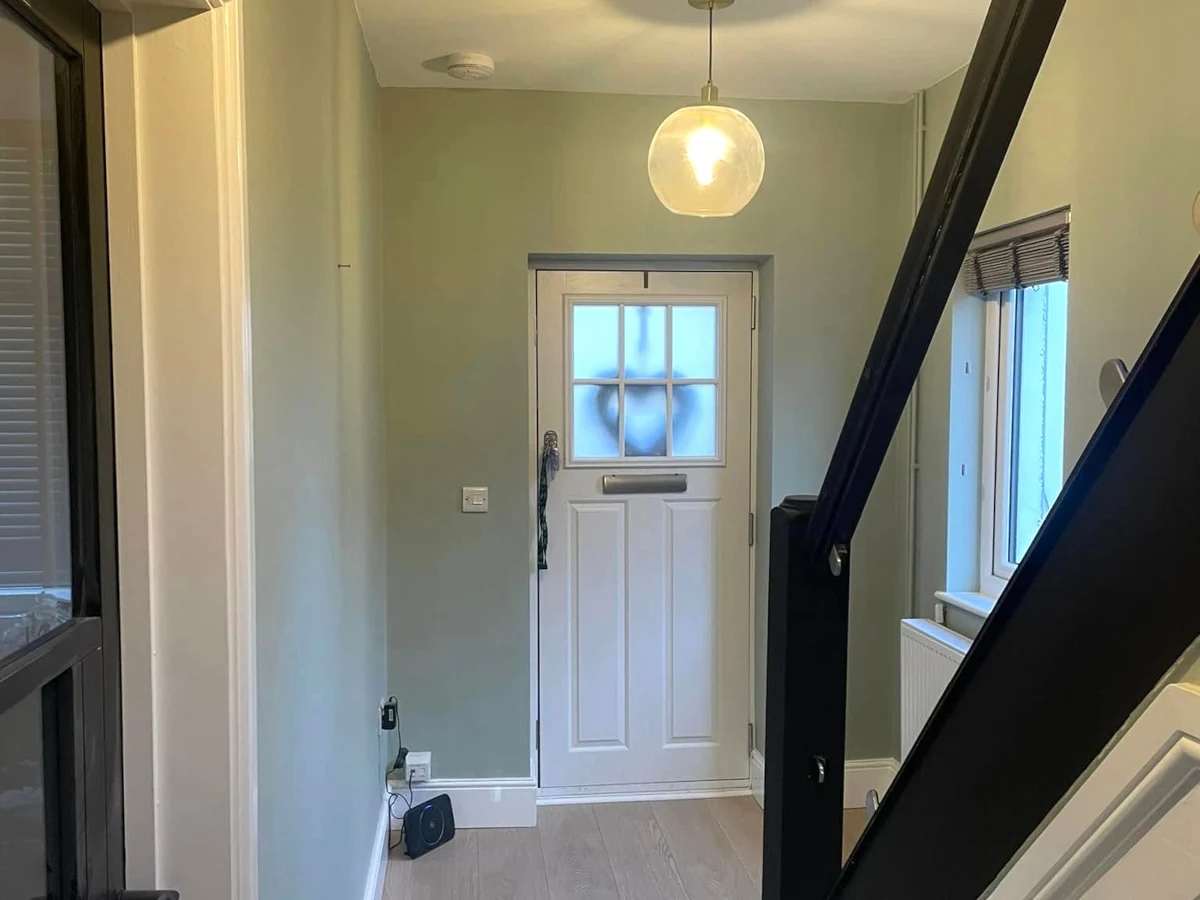 hallway painting wallpapered staircase painted banister swansea daffodil decor 5