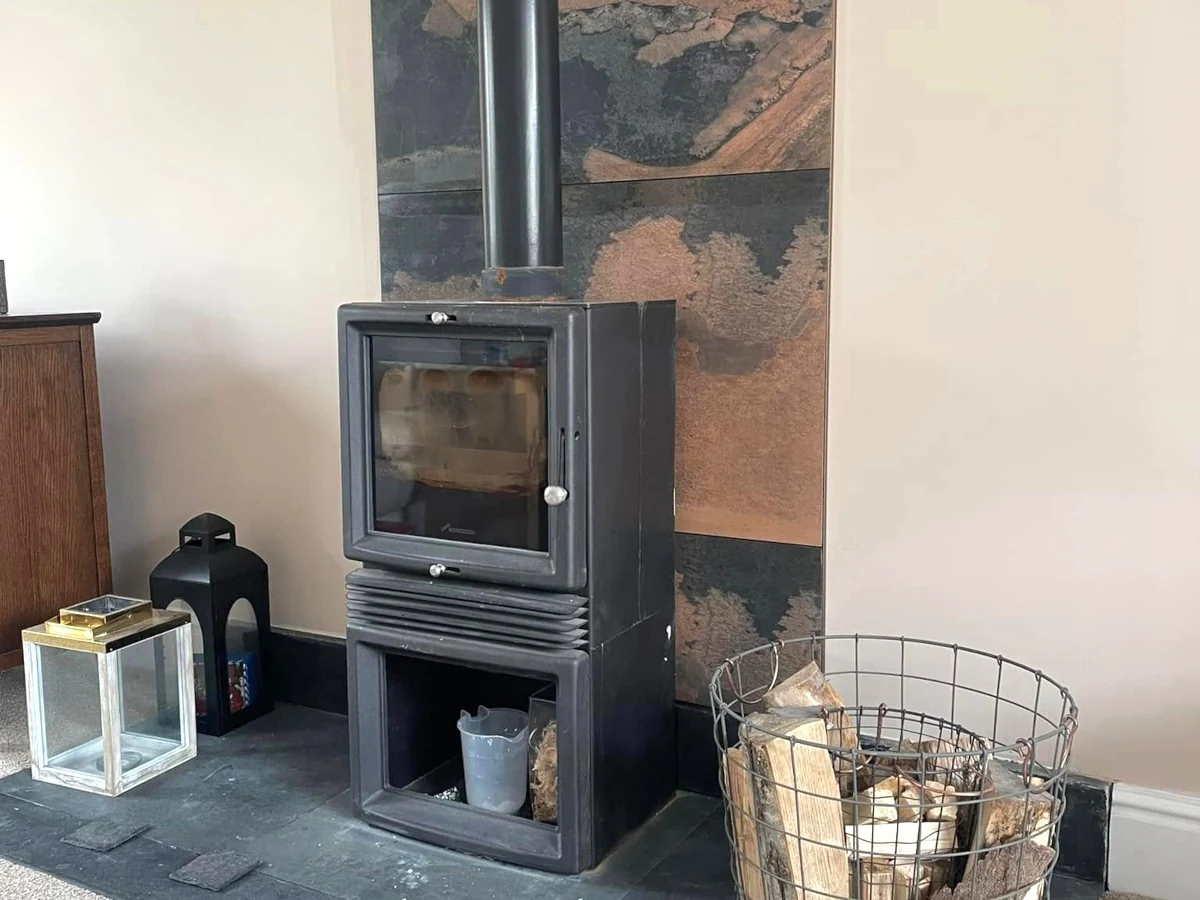 interior painting copper orange feature wall wood burner swansea daffodil decor 2