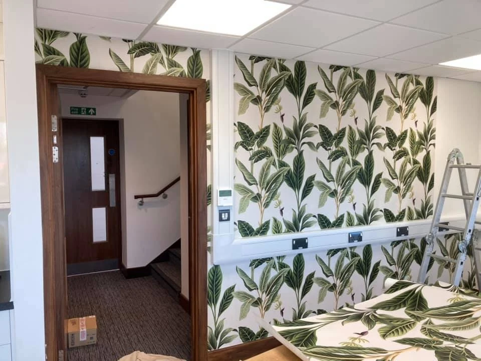 wallpapering dark floral feature wall bedroom swansea daffodil decor 2