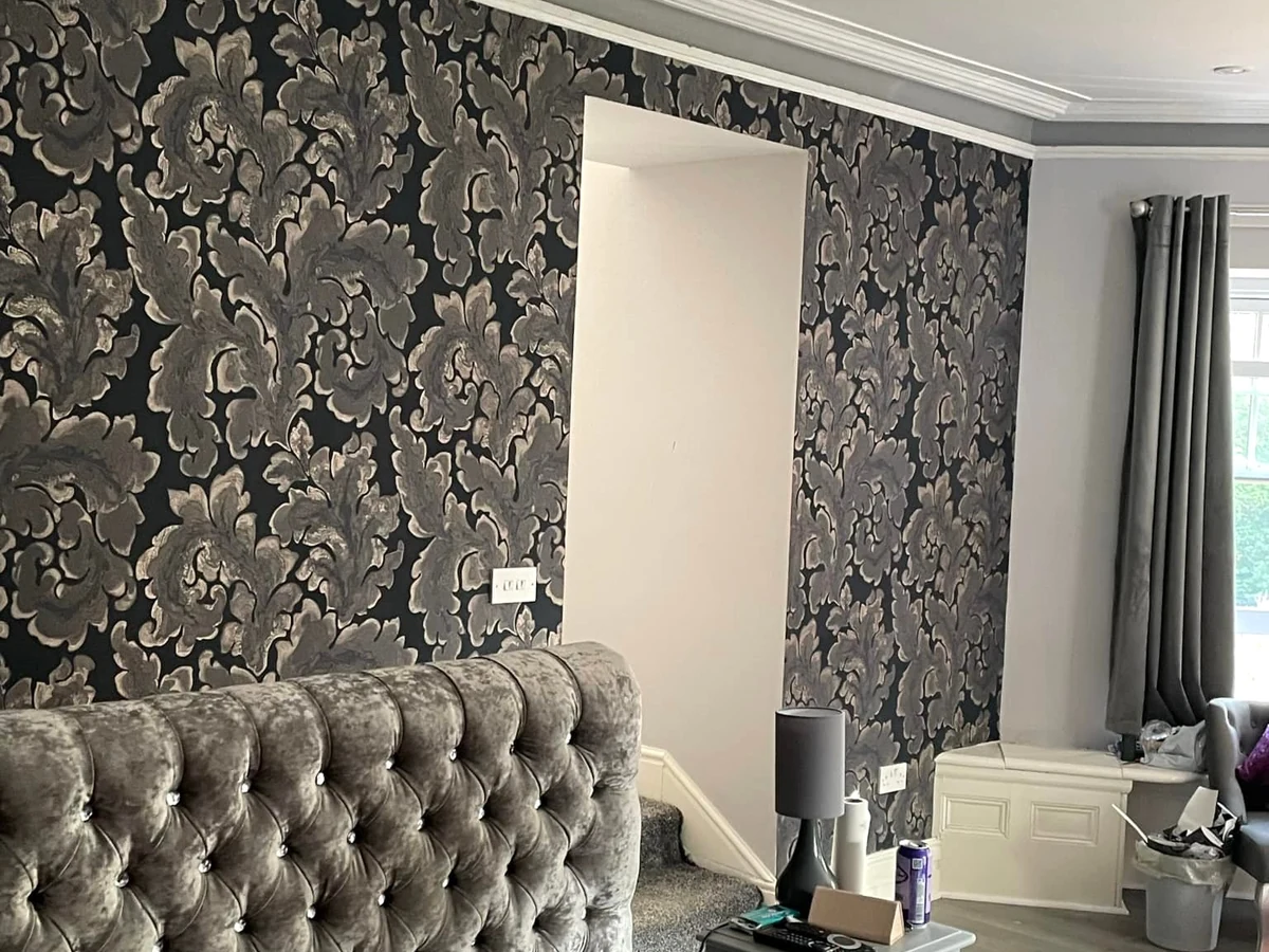 Wallpapering Dark Floral Feature Wall Master Bedroom Swansea Daffodil Decor wallpapering dark floral feature wall master bedroom swansea daffodil decor 9